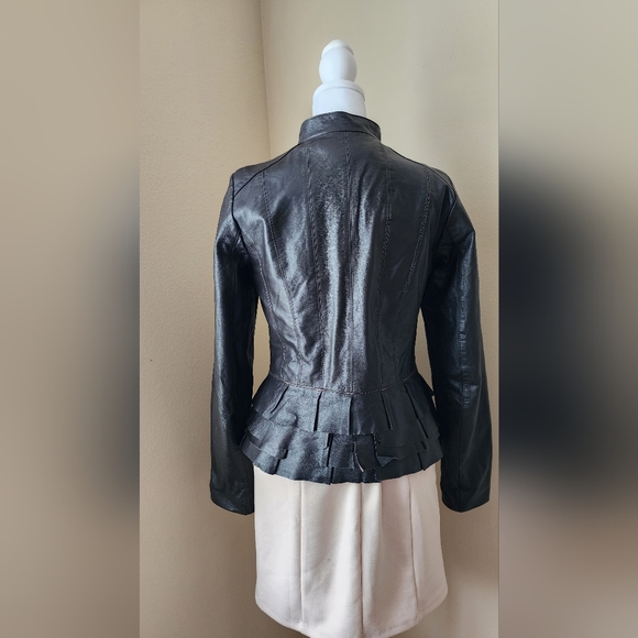 Halogen size small leather jacket with ruffle dark brown - Picture 6 of 6